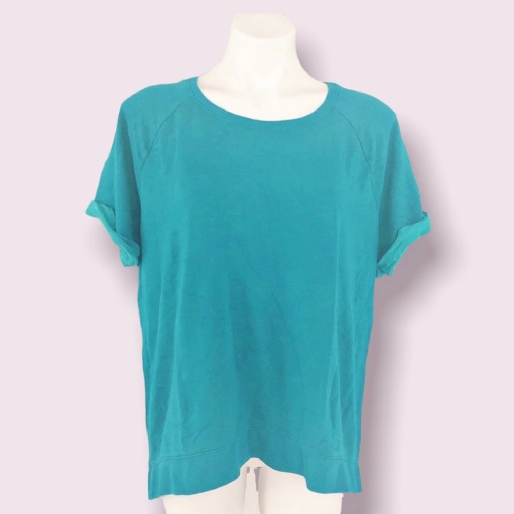 Tek Gear Rolled-Sleeve Top Turquoise Cotton Blend Size XL